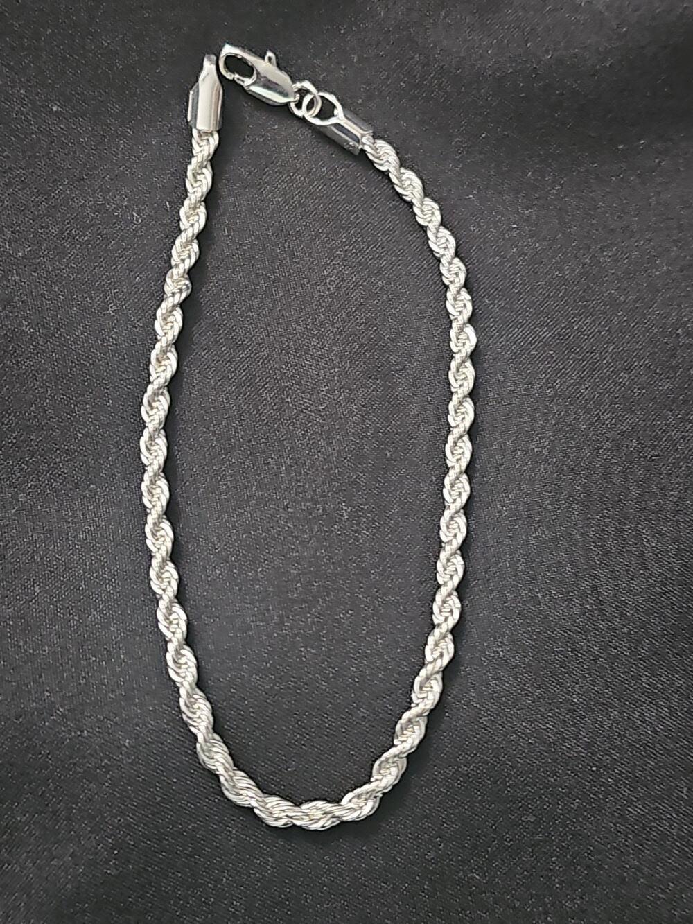 8in. 925 silver plated brass-2.9mm French Rope Bracelet